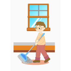 戴眼镜小男孩打扫卫生免费下载