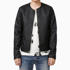 杜嘉班纳男士外套-男士黑色锦纶+绵羊皮时尚皮衣