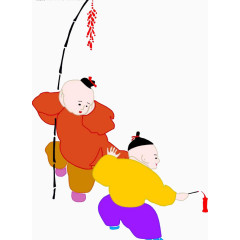 古代孩童放鞭炮