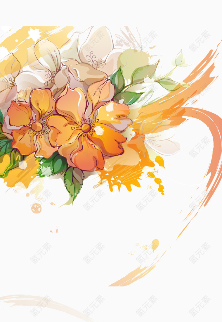 矢量油画花朵