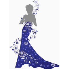 矢量手绘青花瓷礼服