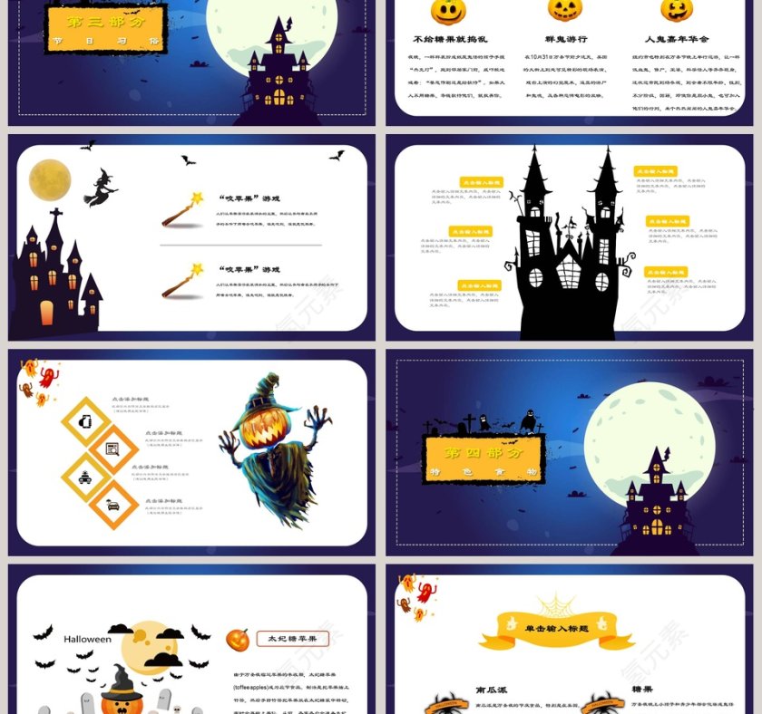可爱卡通万圣节主题节日介绍ppt模板第3张