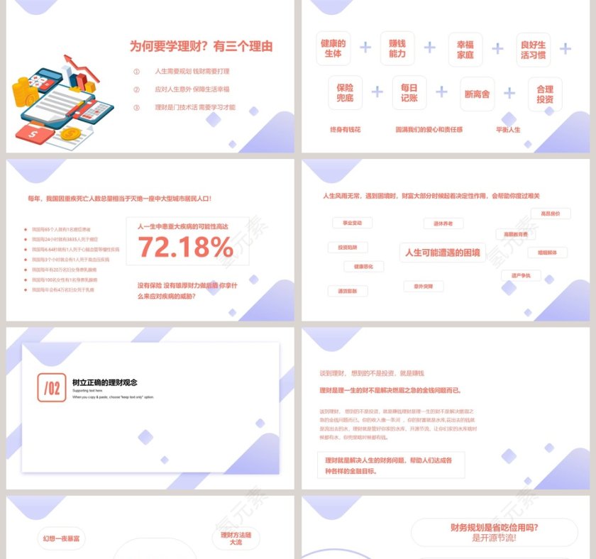 简约蓝色小清新金融理财规划演讲介绍ppt第2张