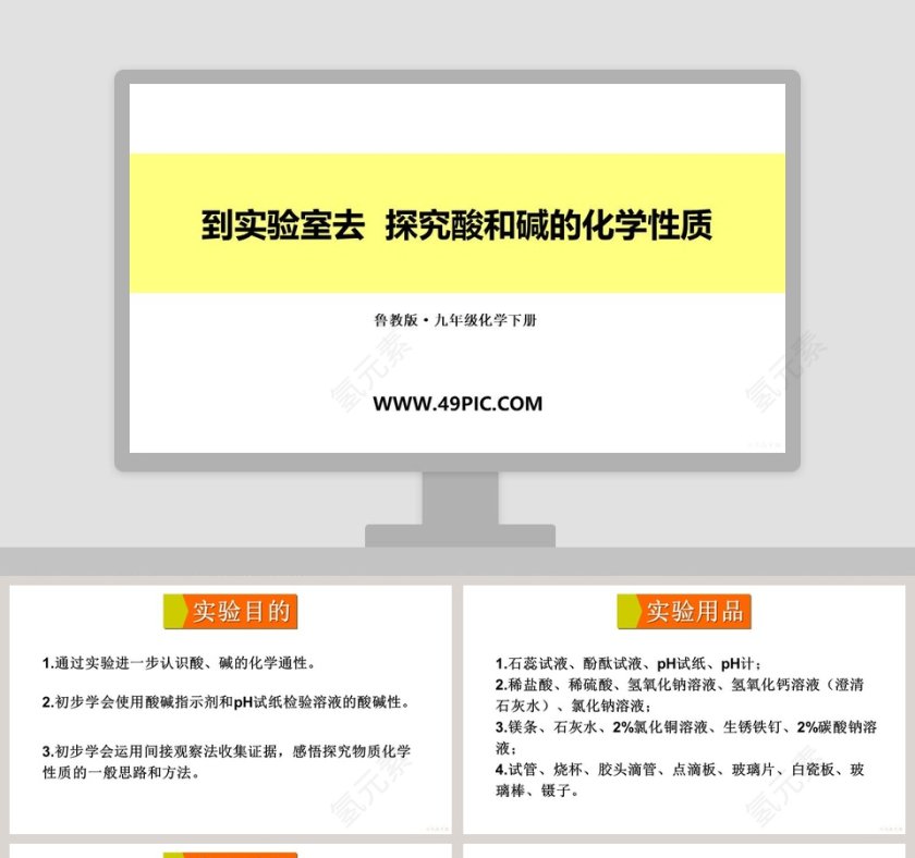 实验室去探究酸和碱的化学性质PPT模板第1张