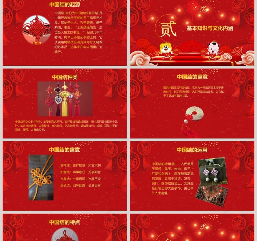 喜庆红色主题中国结知识介绍ppt模板第2张