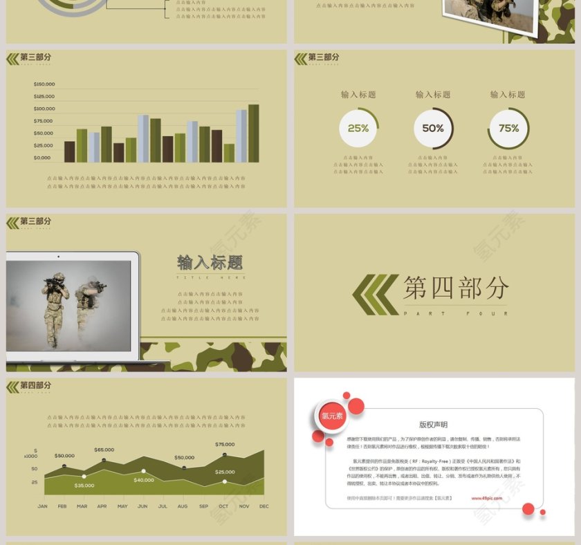 绿色的简约大气现代战争野战军事演习PPT第4张