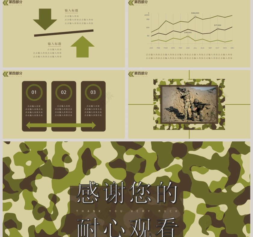 绿色的简约大气现代战争野战军事演习PPT第5张