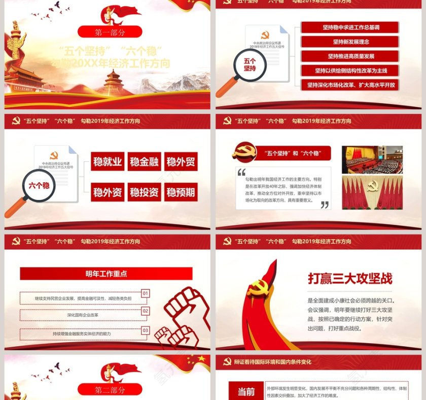 红色大气2019经济工作五大信号PPT第2张