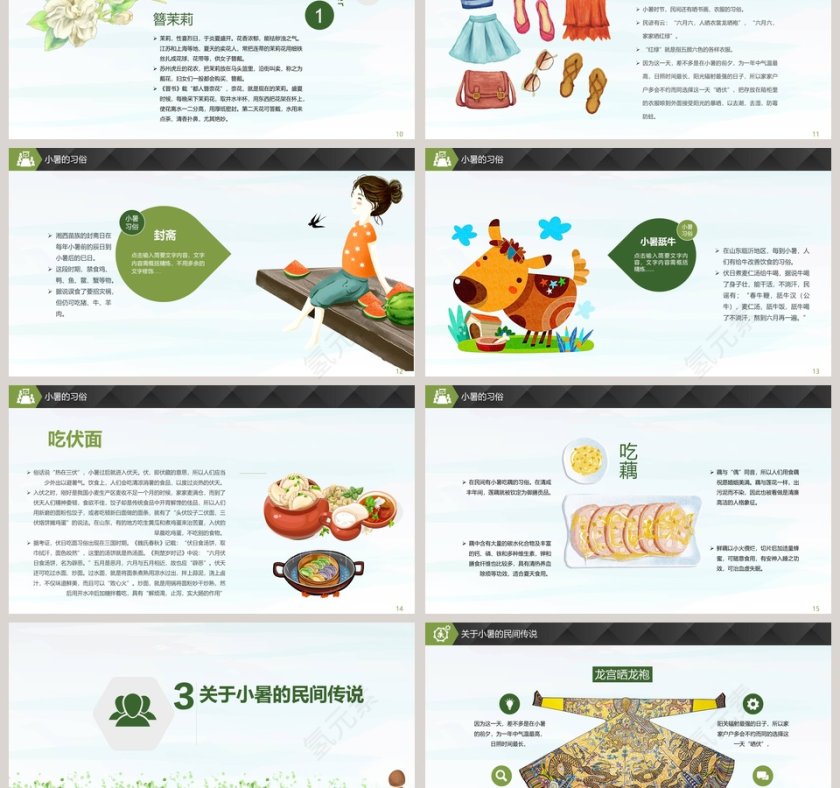 简约小清新二十四节气小暑主题班会教育PPT模板第3张