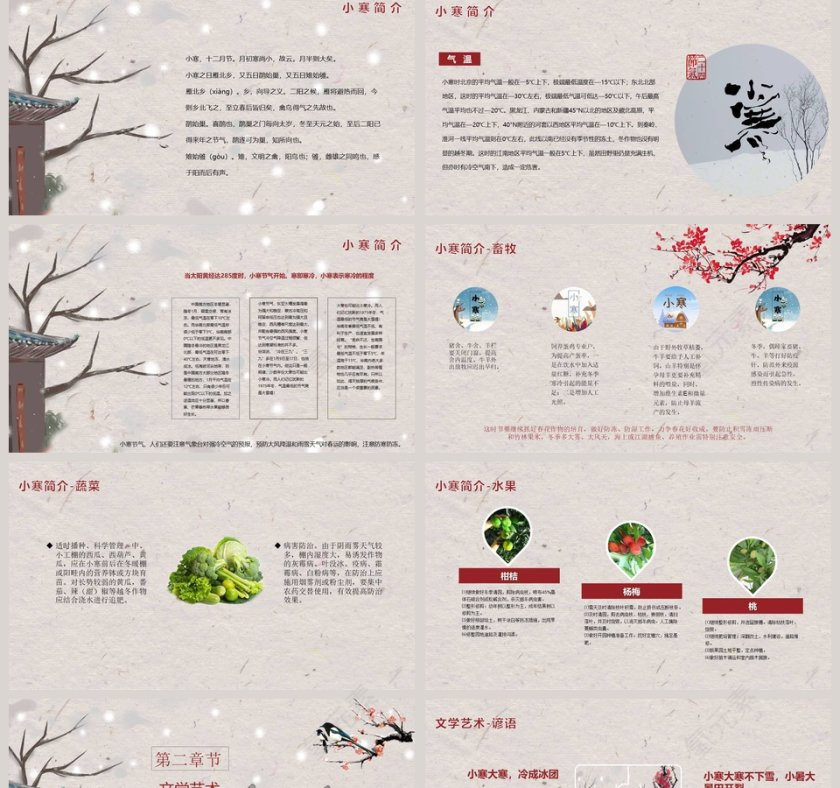 棕色简约中国风小寒传统节气介绍PPT第2张