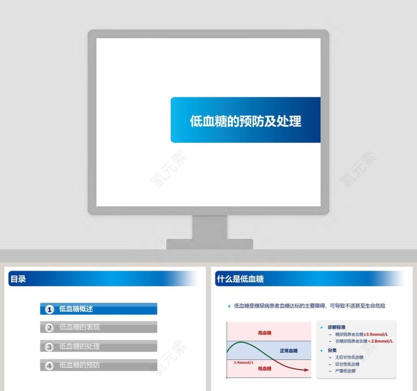 简约大气低血糖的预防及处理ppt模板第1张