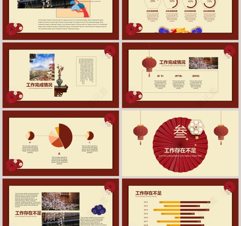 红色中国风年终工作总结汇报PPT模板第3张