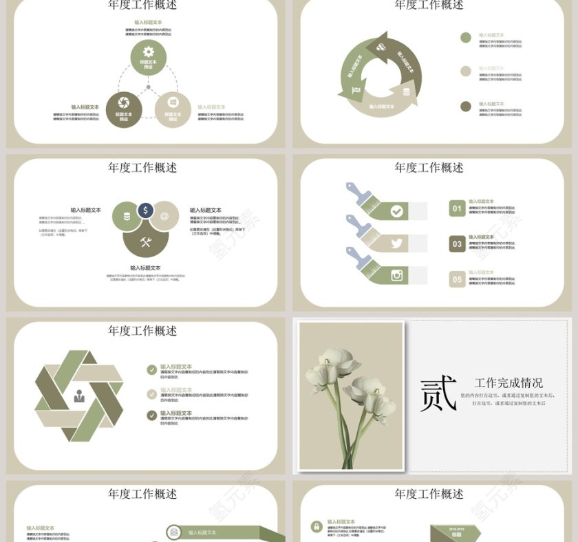 淡雅清新工作总结ppt模板商务报告第2张