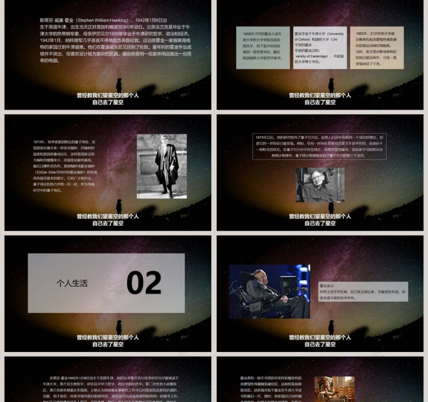 黑色太空伟人物理学家科学奇才霍金介绍动态ppt第2张