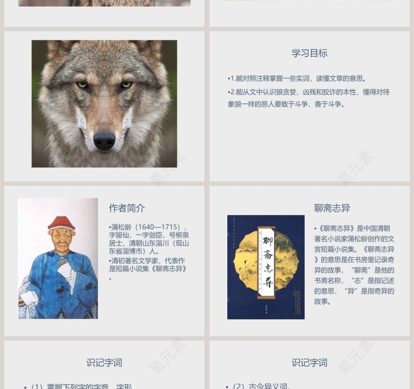 语文教学课件狼PPT模板第2张