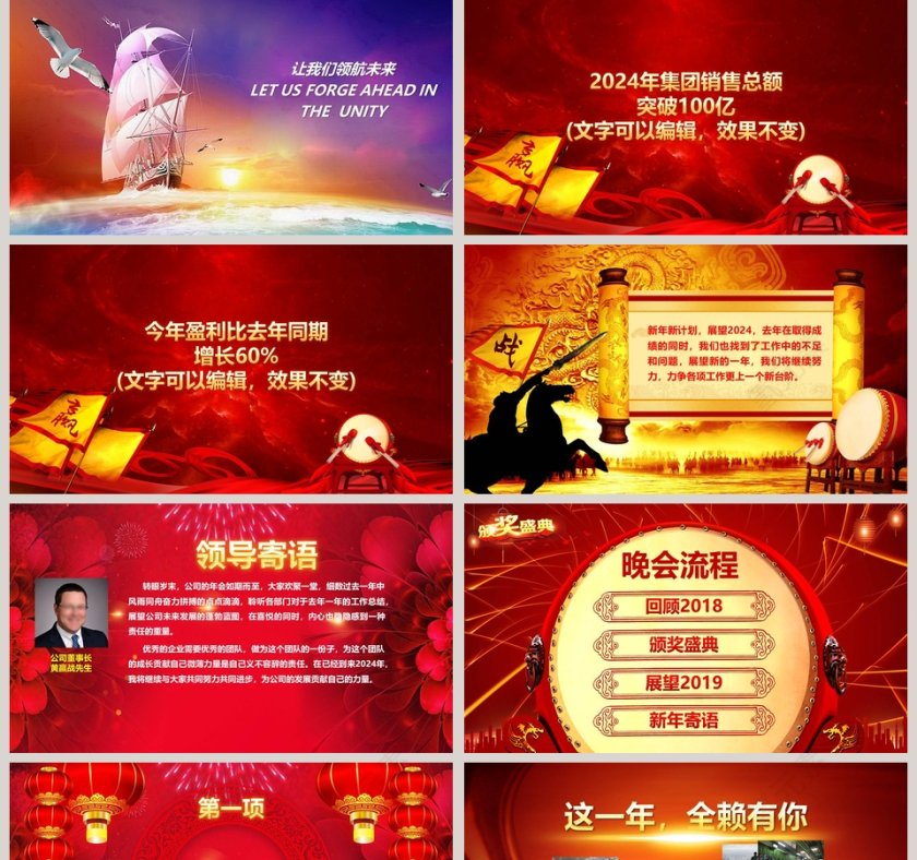 红色简约大气2019年度誓师大会PPT第2张