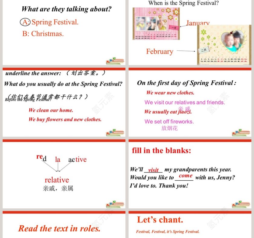 We visit relatives and friends - 庆祝节日的PPT模板第2张