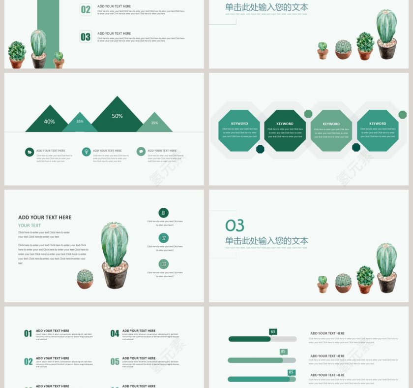 仙人球清新总结汇报PPT模板第3张