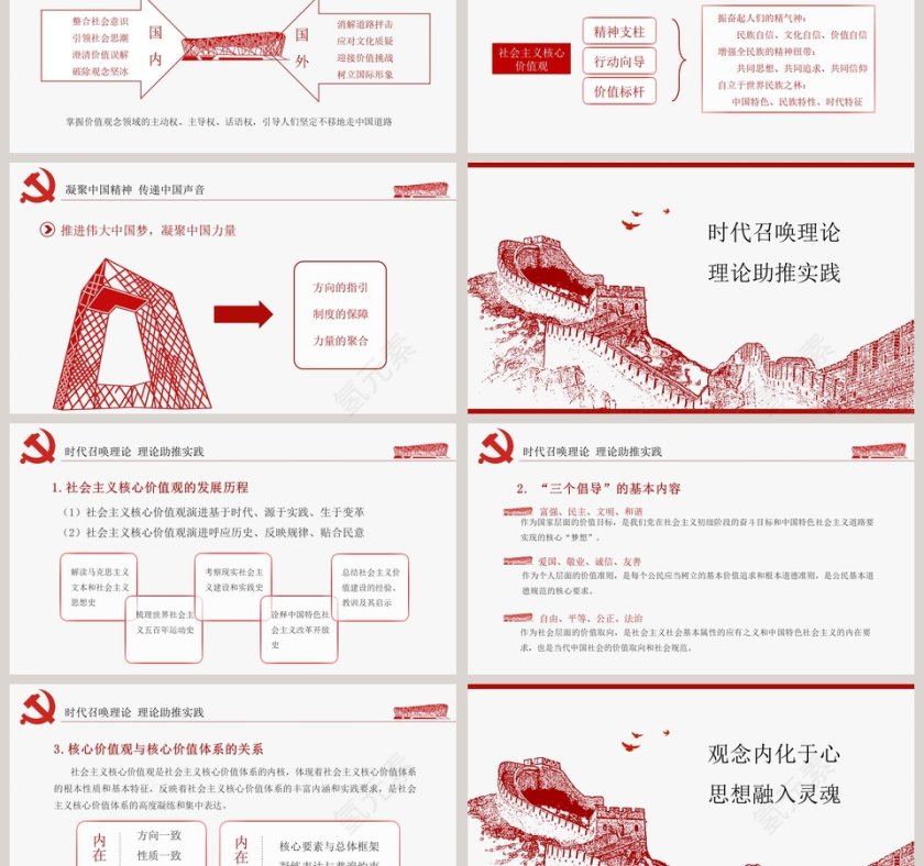 红色简约社会主义核心价值观PPT模板第3张