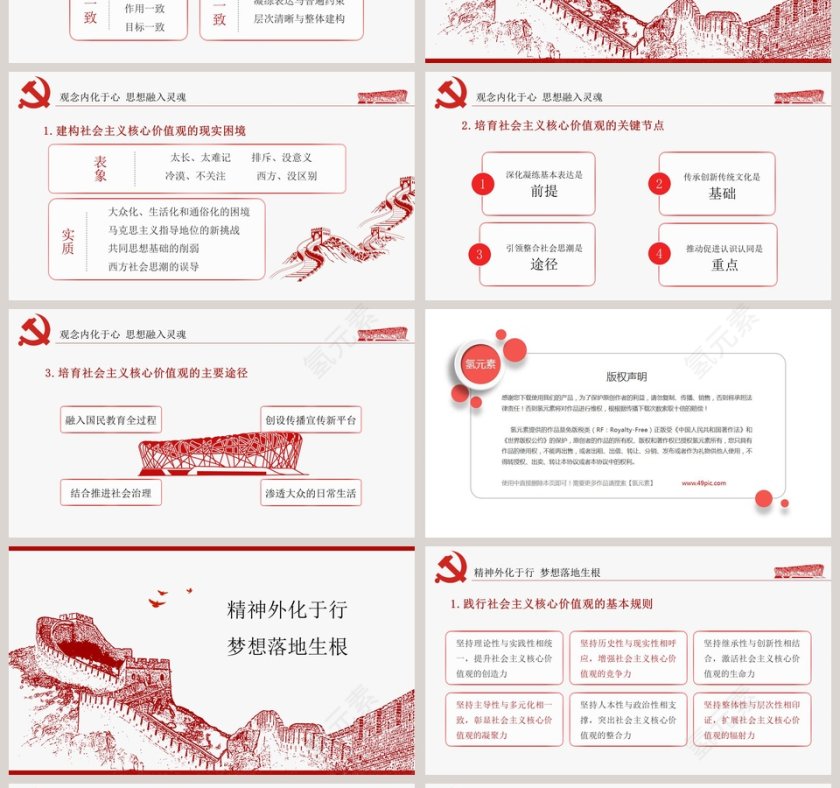 红色简约社会主义核心价值观PPT模板第4张