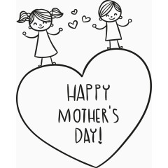 矢量线稿卡通画母亲节