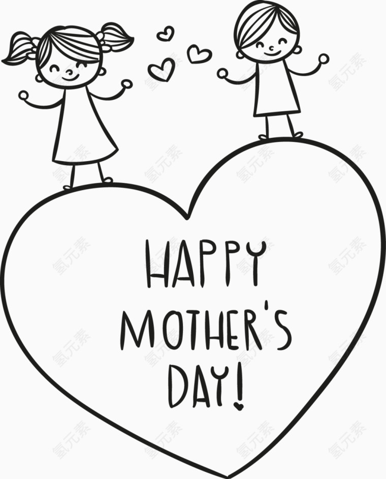 矢量线稿卡通画母亲节