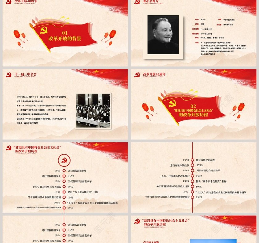 纪念改革开放40周年学习党的十九大精神宣传手册PPT模板第2张