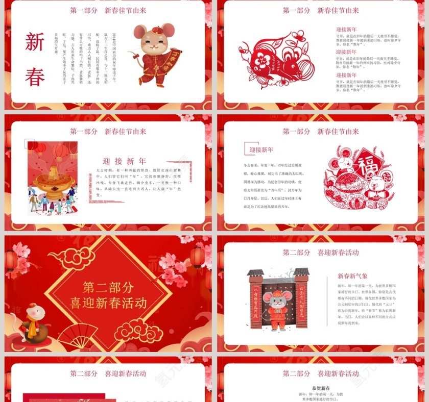 卡通红色恭贺新春鼠年大吉ppt模板第2张
