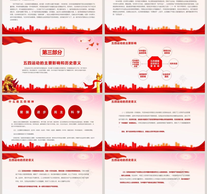 庆祝五四运动爱国主义运动主题教育PPT模板第3张