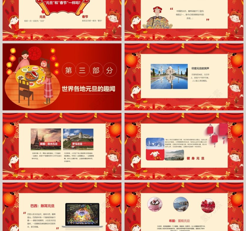 中国风剪纸庆元旦迎新年主题班会PPT第3张