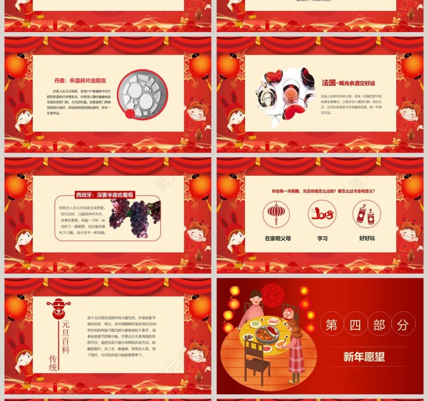 中国风剪纸庆元旦迎新年主题班会PPT第4张