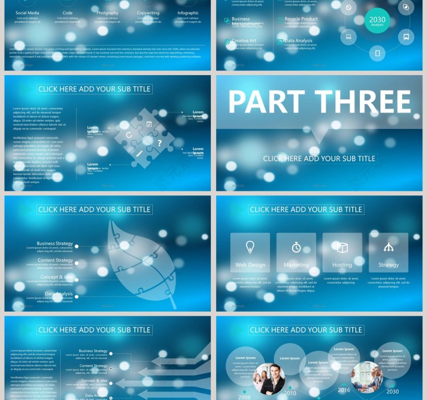 蓝色简洁iOS欧美风总结汇报PPT模板第3张