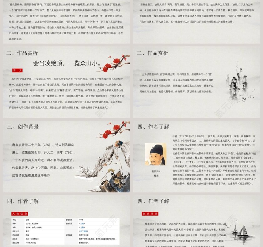 灰色简约大气小学语文古文课件望岳ppt第3张