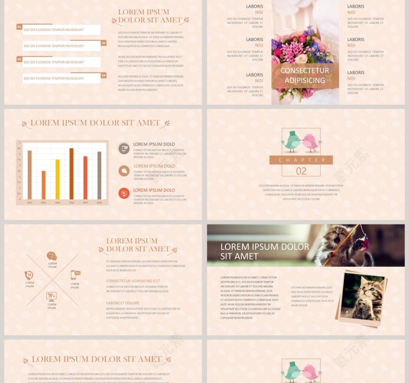 简约小清新粉色通用PPT模板第2张