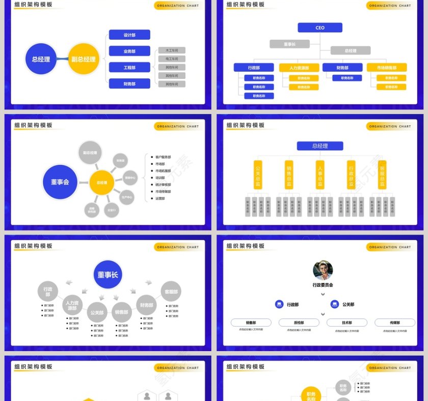 简约蓝色企业组织架构图PPT模板第2张