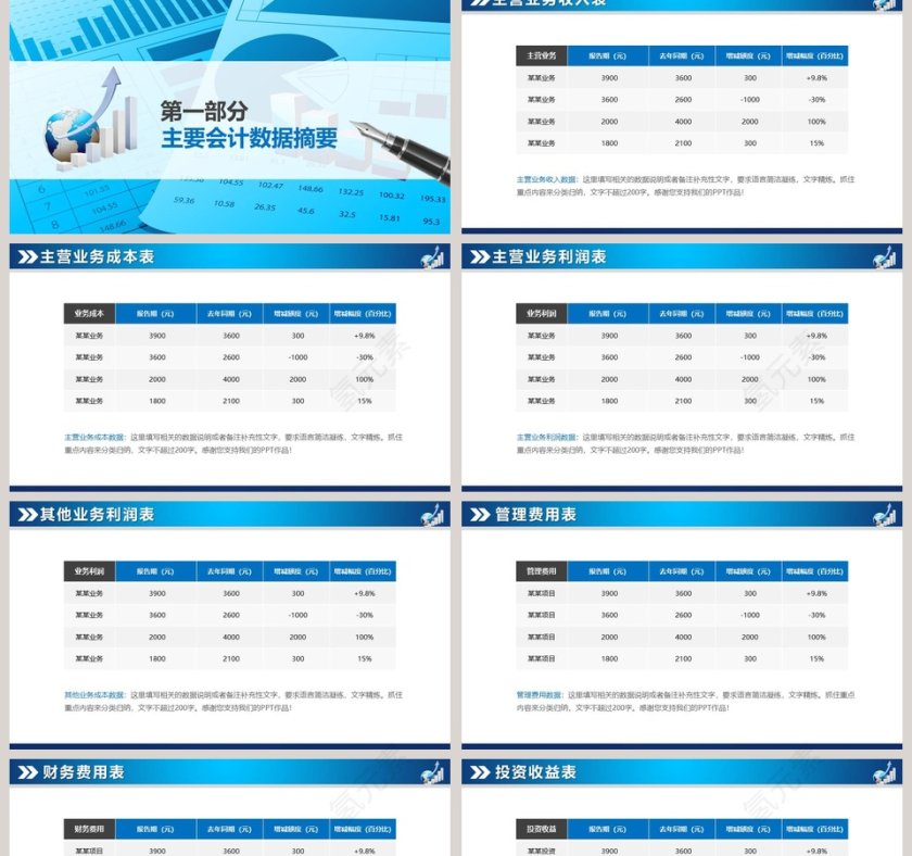 蓝色大气财务总结报告ppt模板第2张