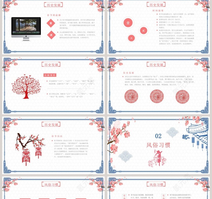 蓝色简约淡雅春节习俗ppt第2张