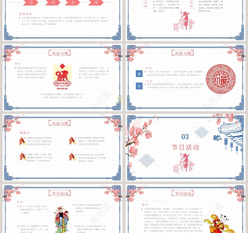 蓝色简约淡雅春节习俗ppt第3张