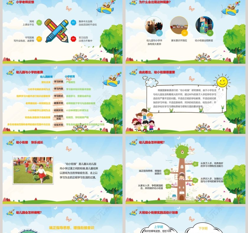 绿色简约卡通风大班幼小衔接家装会ppt模板第2张