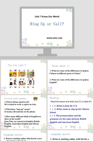 Ring Up or Call-Unit 7 Know Our World教学ppt课件