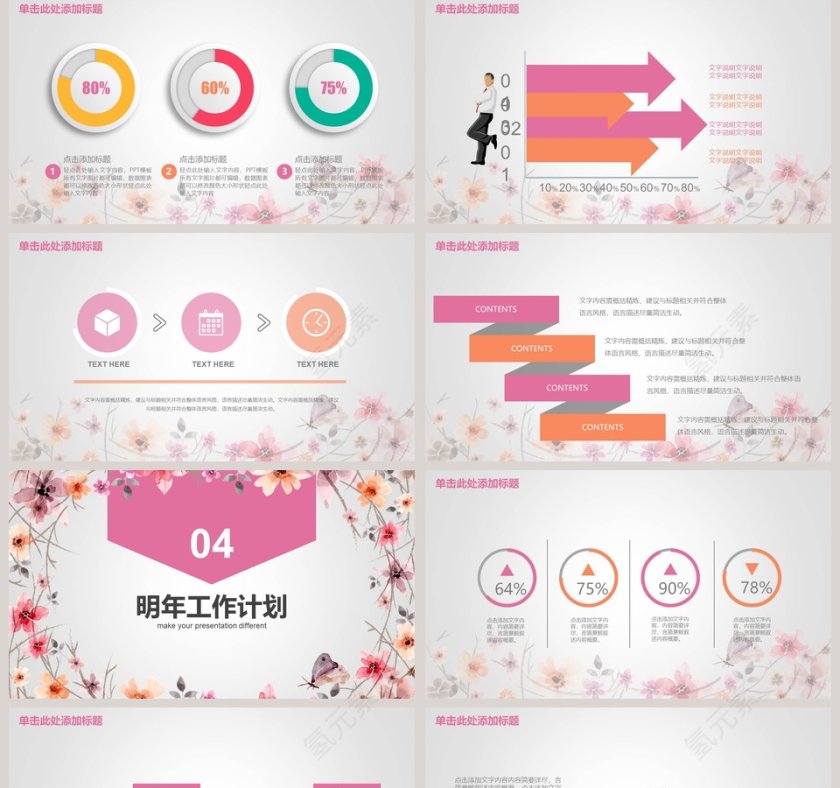 粉色简约清新述职报告PPT模板第5张