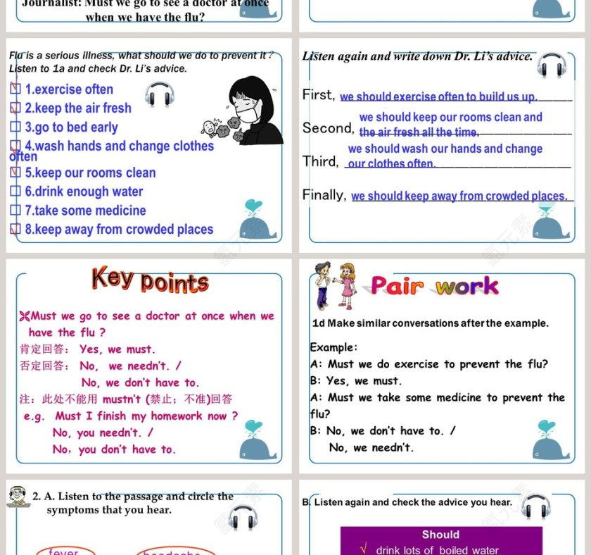 Unit 2  Topic 3-Must we exercise to prevent the flu教学ppt课件第4张