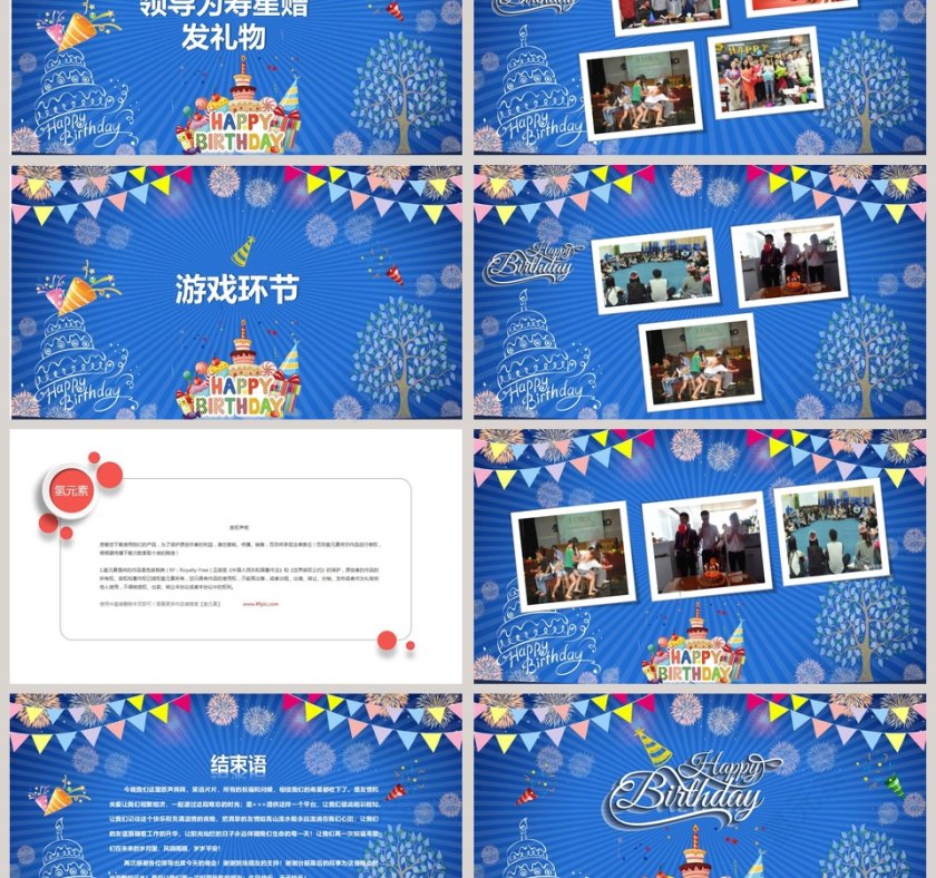 蓝色企业员工生日会活动庆祝PPT模板第3张