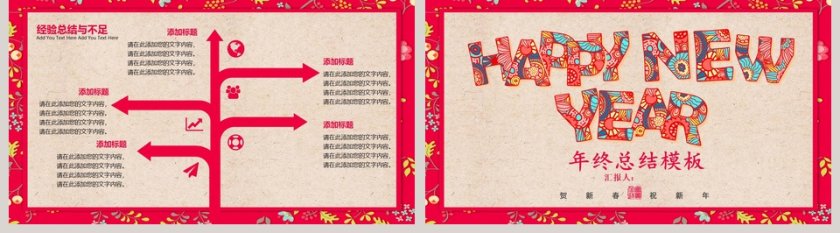 红色简约大气新年快乐年终总结模板ppt第5张