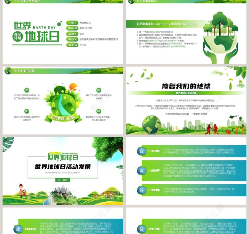 简约绿色世界地球日主题班会PPT模板第2张