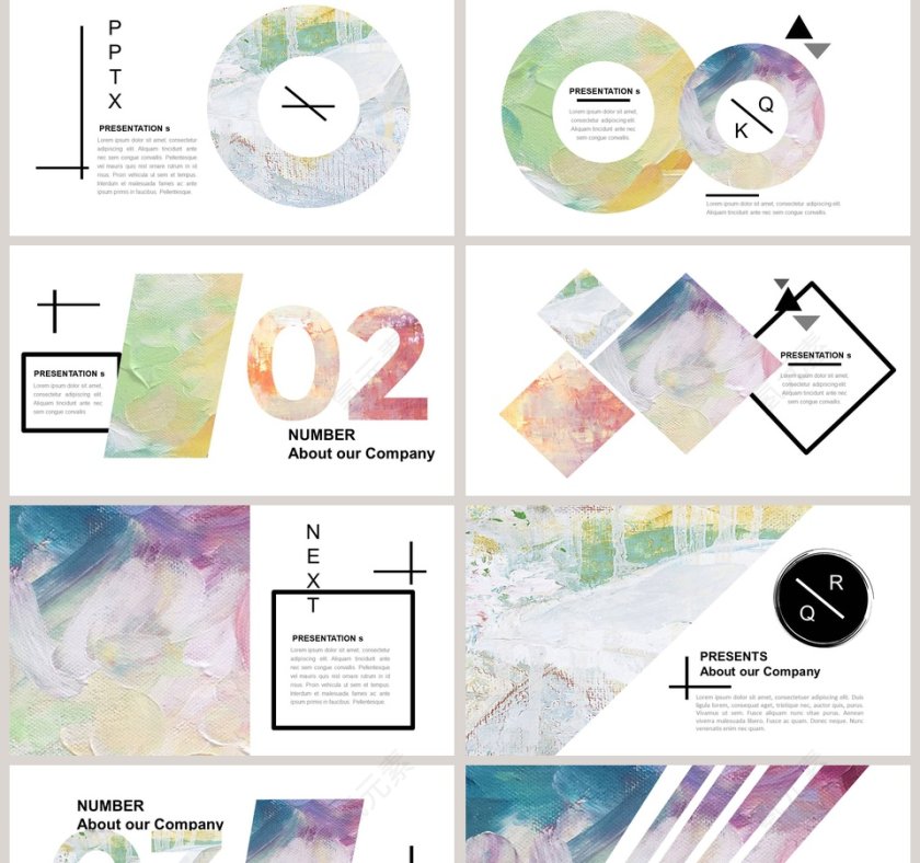 文艺水彩风油画质感PPT模板第2张