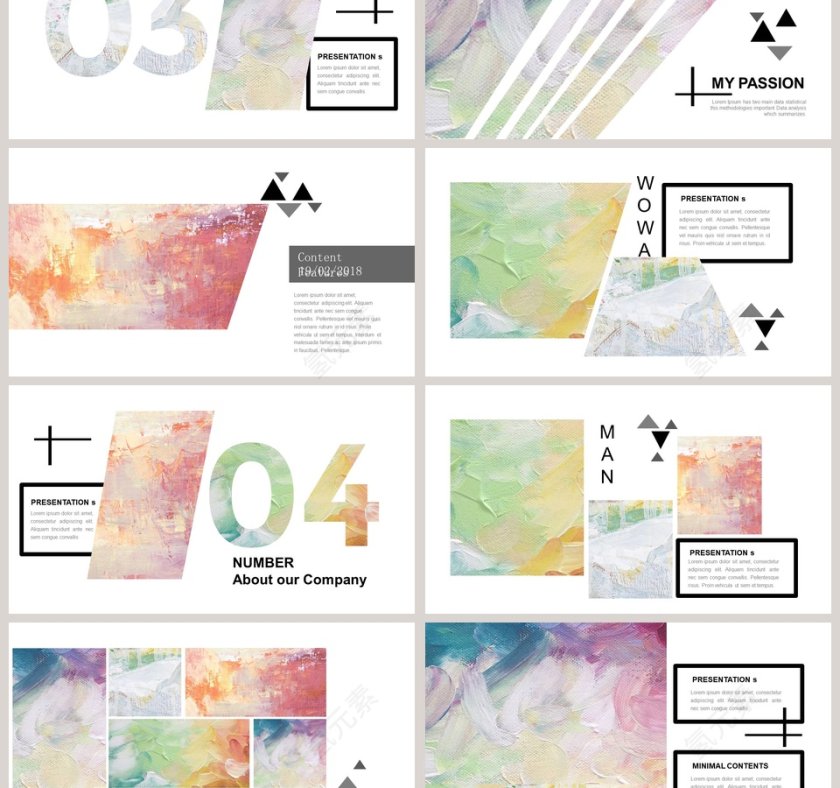 文艺水彩风油画质感PPT模板第3张