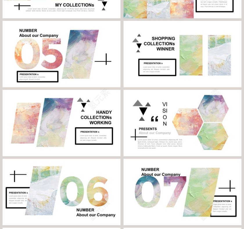 文艺水彩风油画质感PPT模板第4张