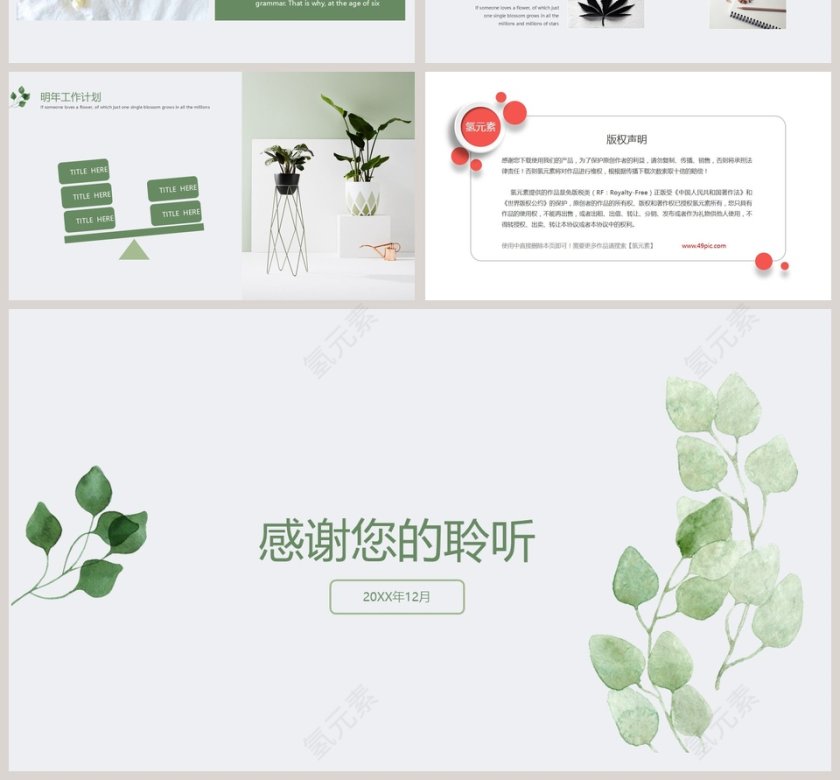 2019小清新绿植总结计划PPT模板第4张