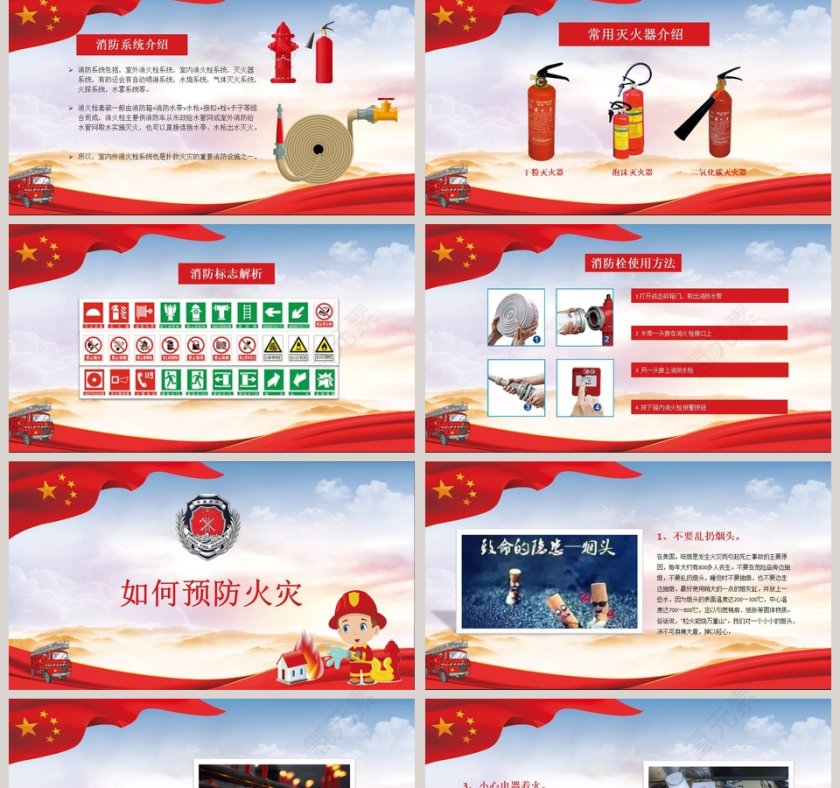 卡通大气消防安全知识PPT模板第2张